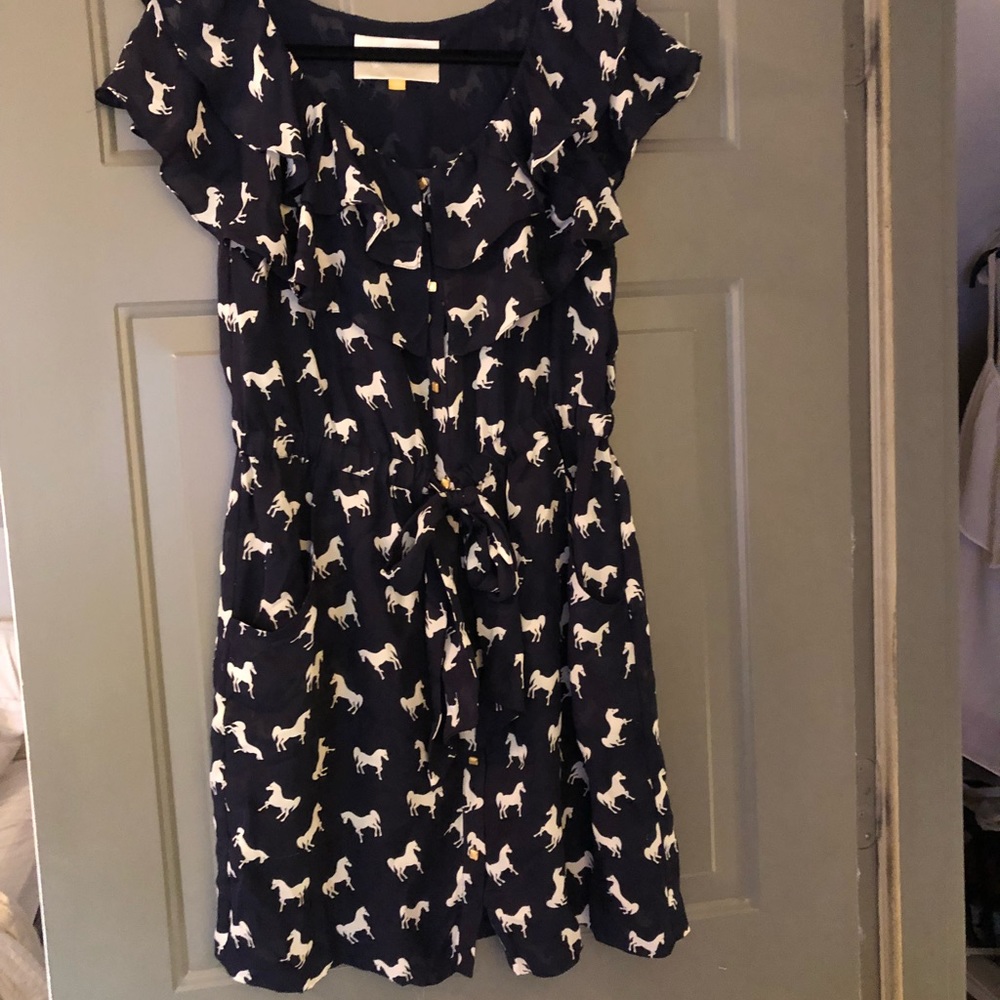 Navy white horse print dress